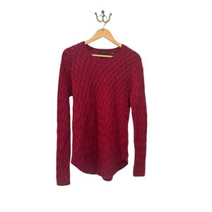 Jeanne Pierre Women's Red Cable‎ Knit Long Sleeve Pullover Sweater